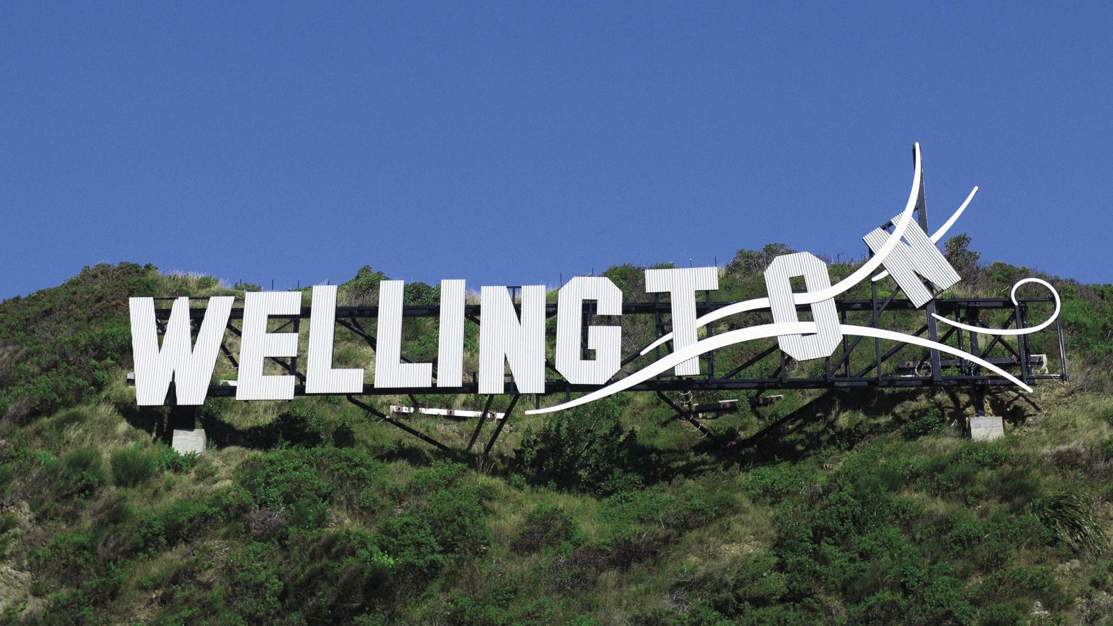 An image of the Wellington sign atop a hill.