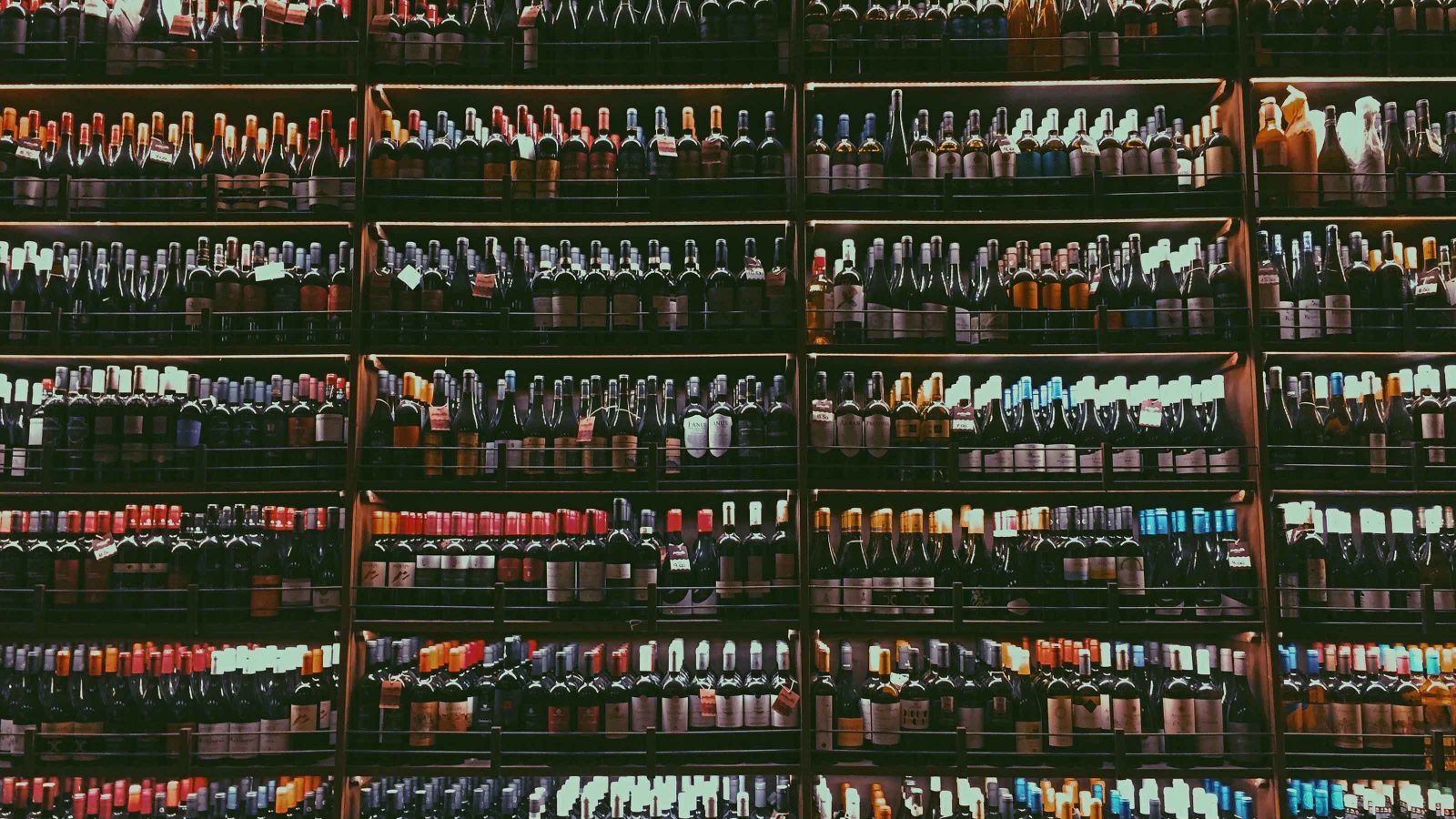 Wine bottles on display