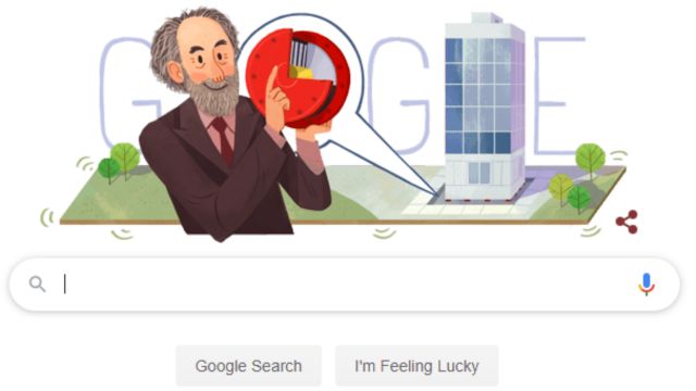 A Google illustration of a man holding an earthquake proof bearing.