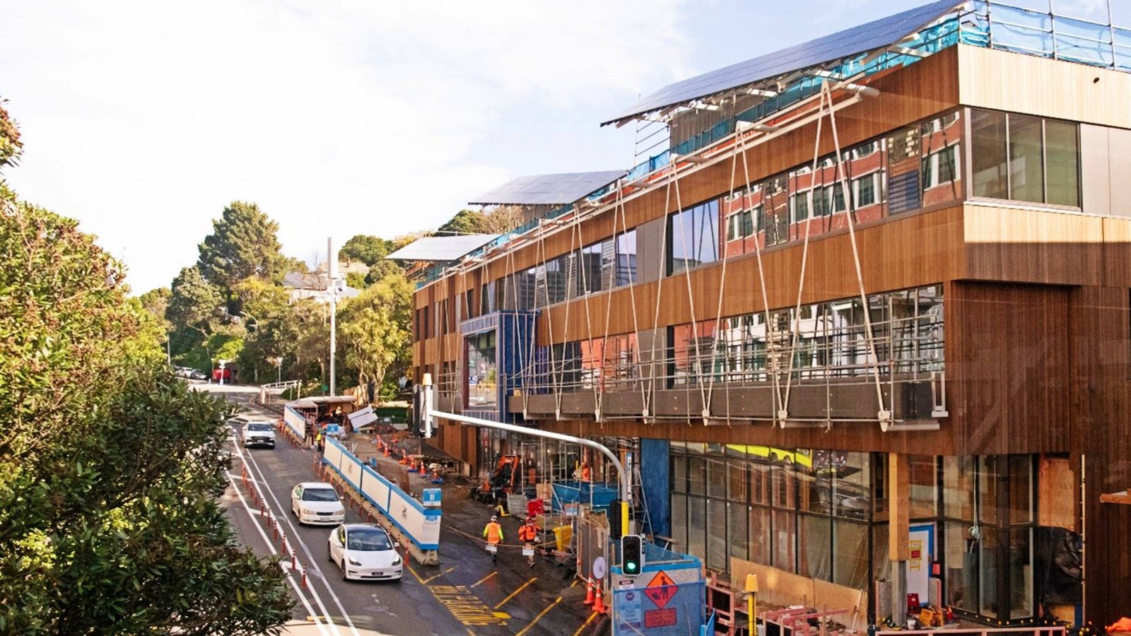 Facade from the street with building works out front