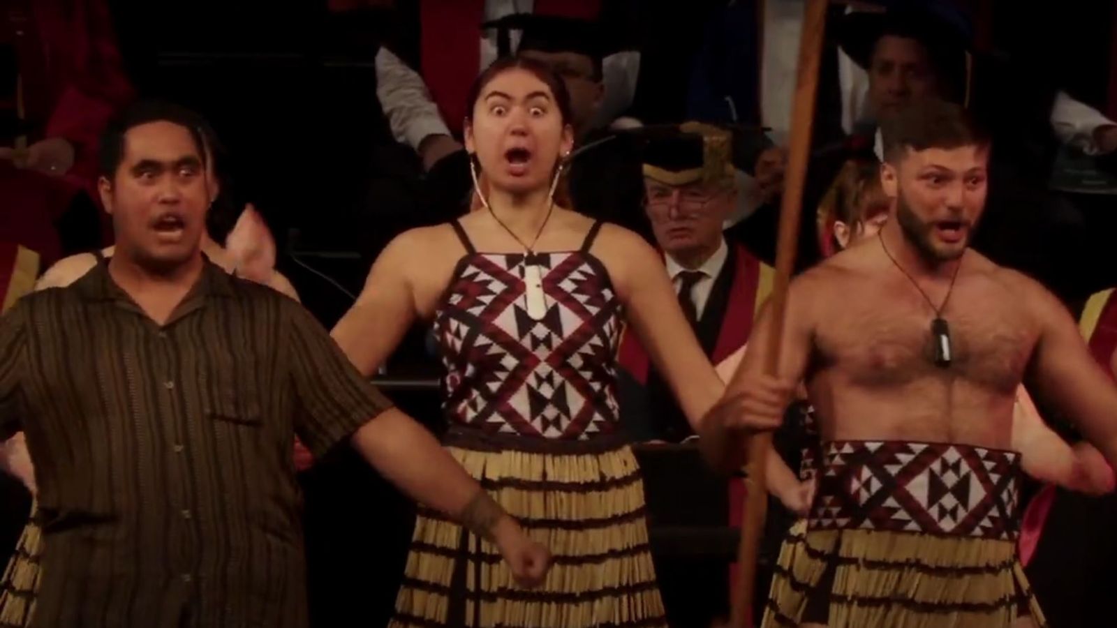 A group of Māori performers onstage