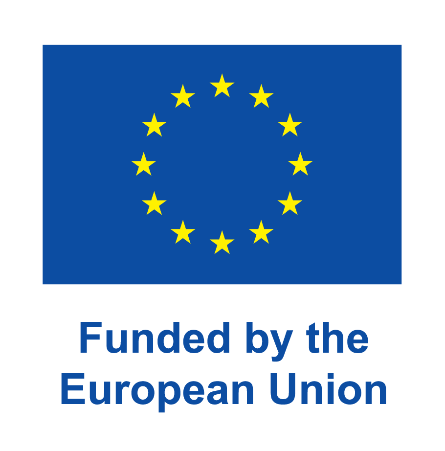 A logo that reads funded by the European Union, with a graphic of the EU 