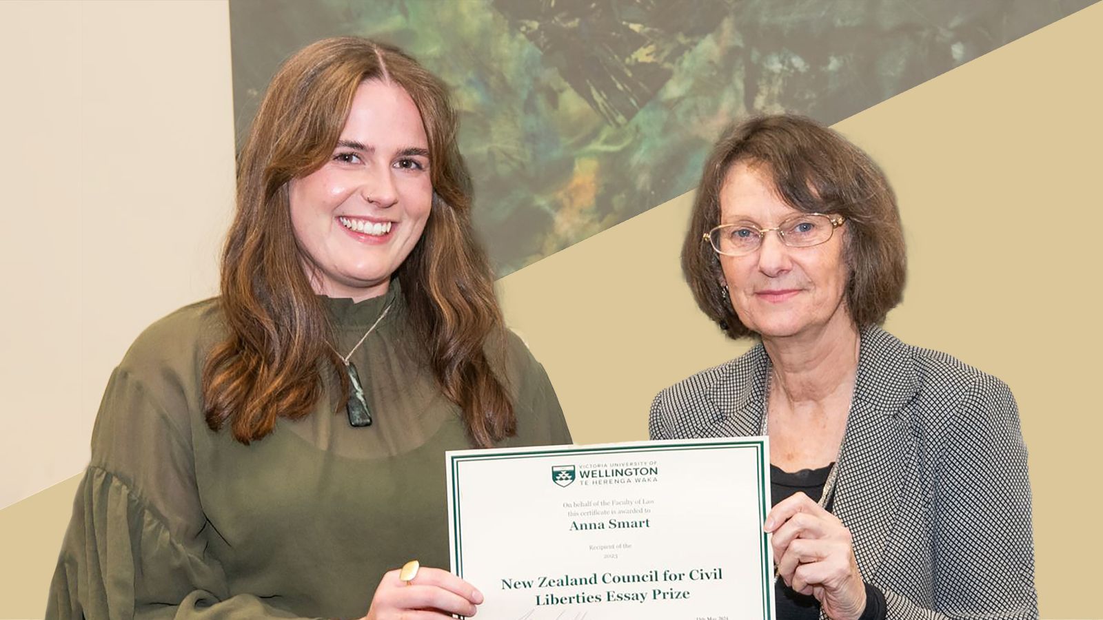 Woman holding an award