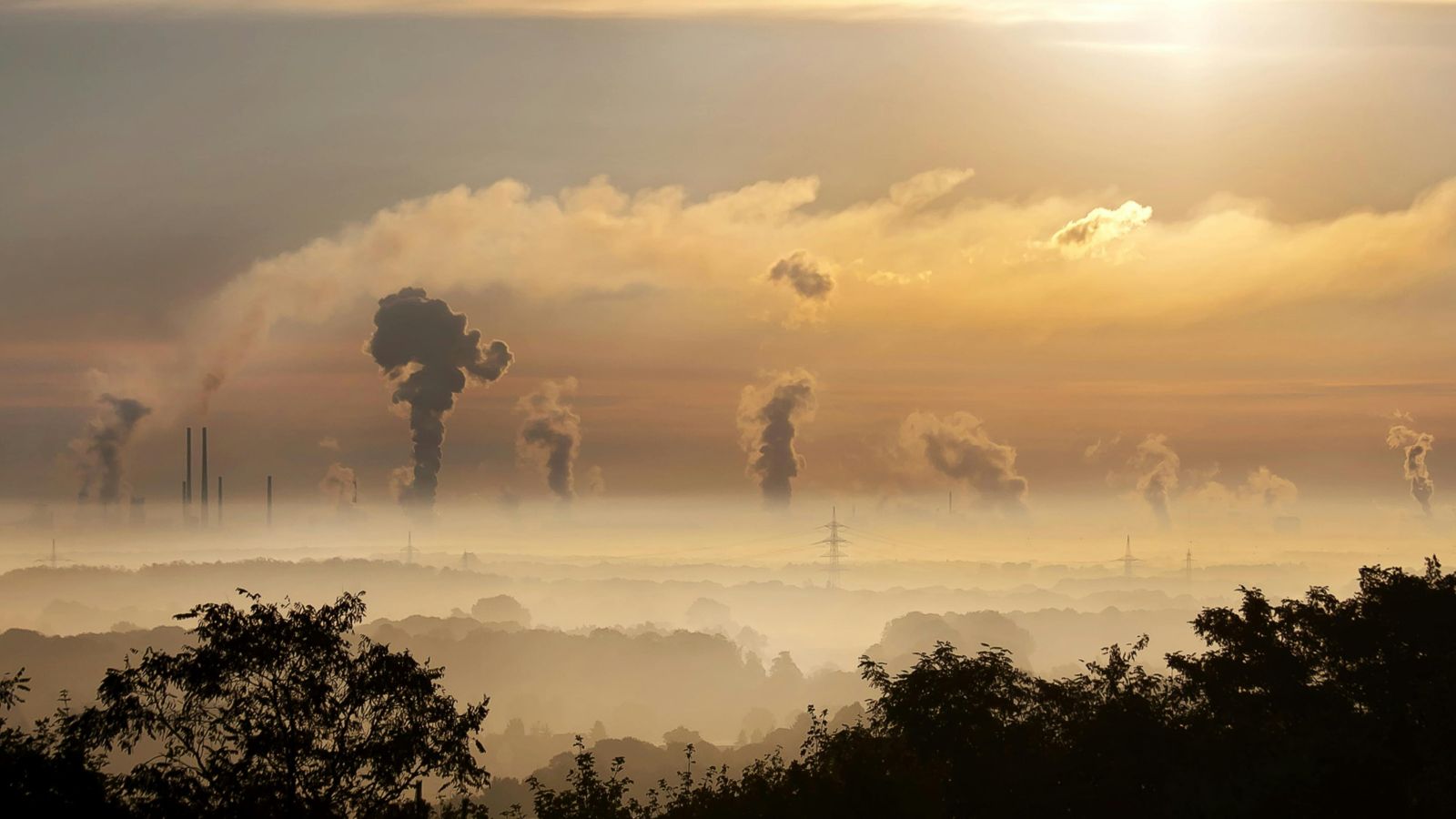 Smoke from factories in sky 