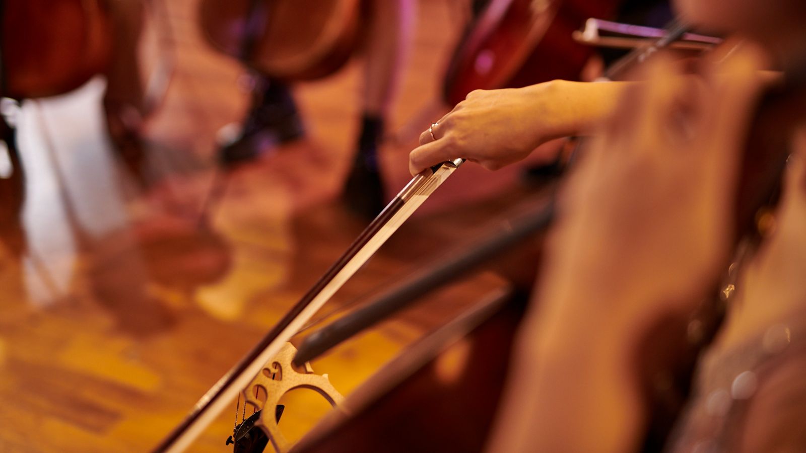 A close up of a violin being played