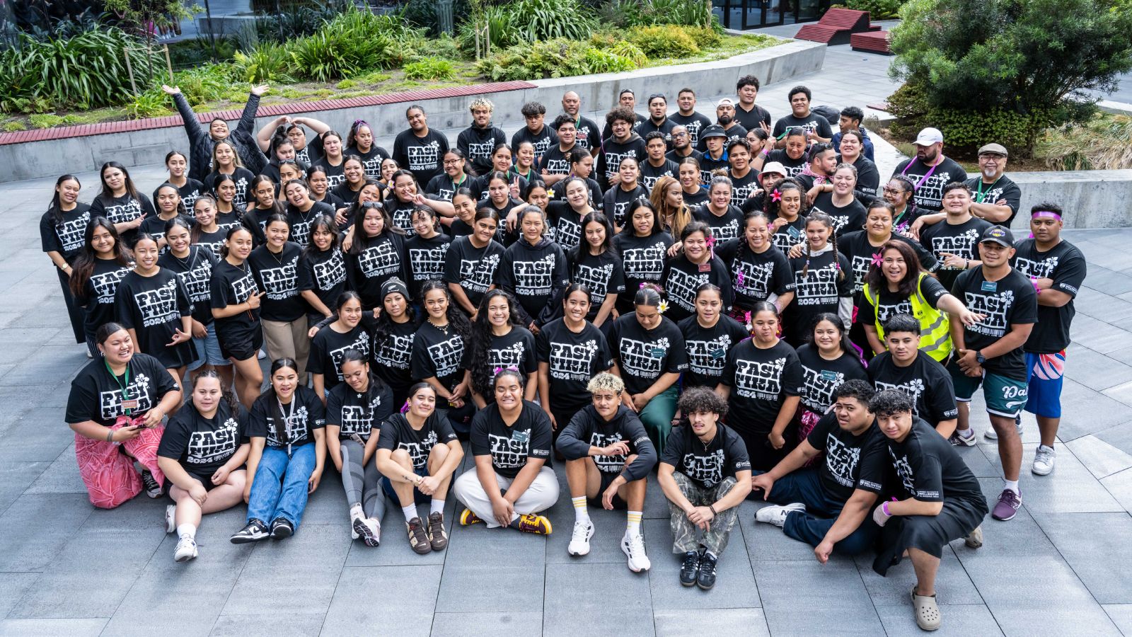 A group shot of students and staff at the 2024 Pasifika orientation.
