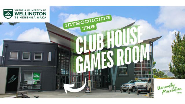 A labelled photo showing where to find the Club House games room, at the top of the Student Union building