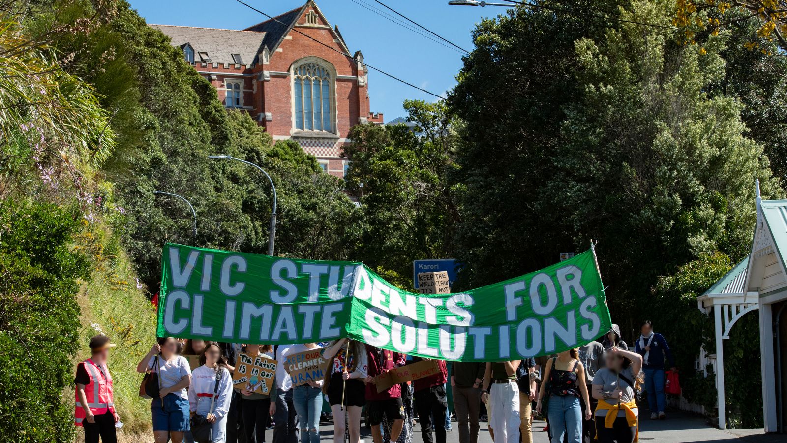 A group of students protesting climate change. Image by Victoria University Image Services