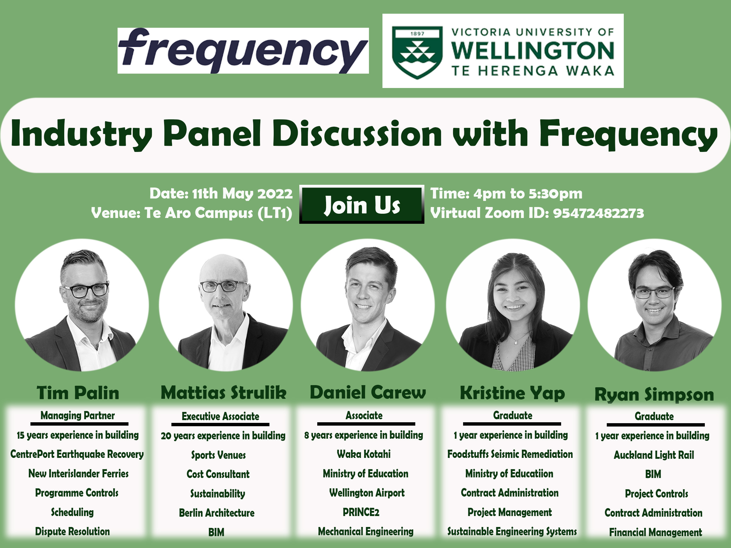 Frequency panel discussion poster with panelists